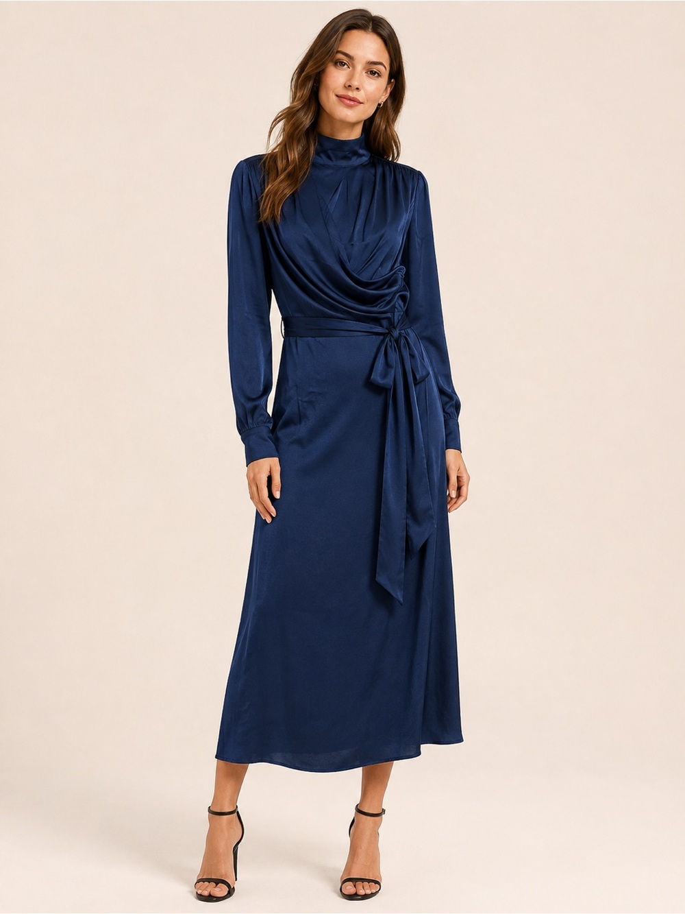NWT Alexia Admor Navy Satin Midi Dress